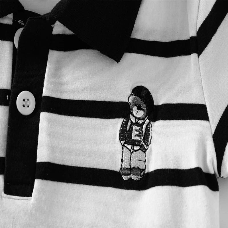 Black & White Striped Polo Shirt
