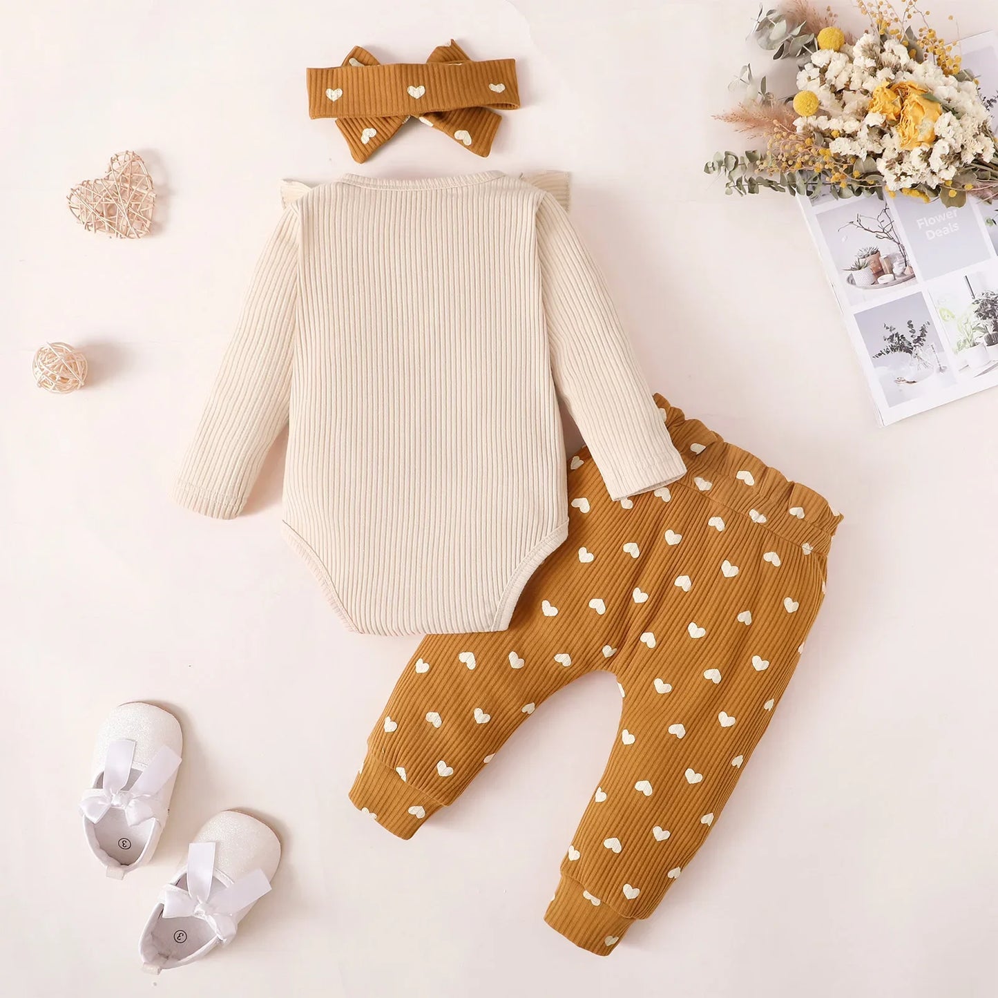 Love Heart Knit Bodysuit & Pants Set
